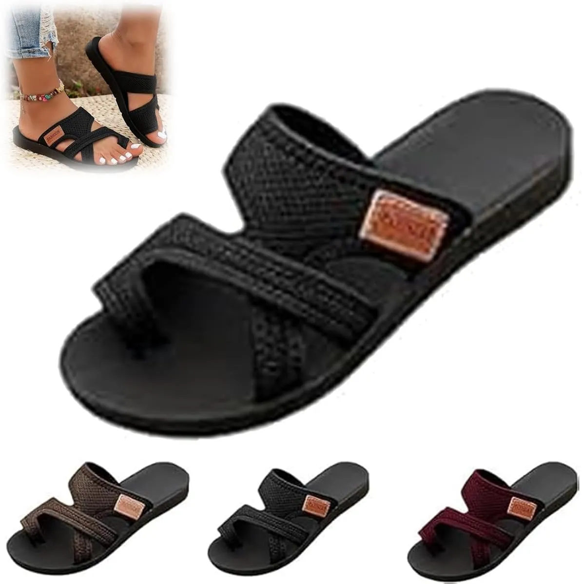 Women's Comfortable Breathable Mesh Flip Flops, Hollow Mesh Slide Sandals Orthopedic Arch Support Mules Shoes for Women