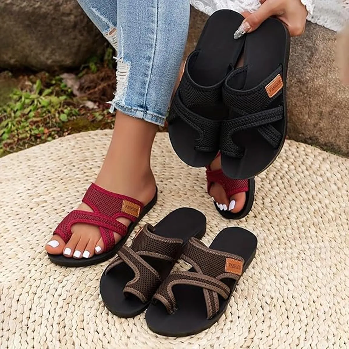 Women's Comfortable Breathable Mesh Flip Flops, Hollow Mesh Slide Sandals Orthopedic Arch Support Mules Shoes for Women