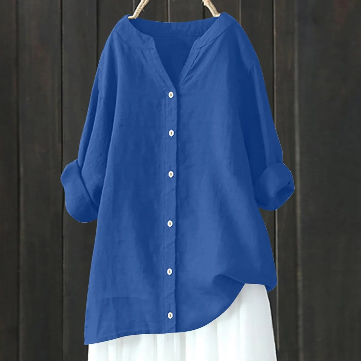 Womens Cotton Linen Tunic Tops Boho Peasant Summer Tops Long Sleeve Button Down Shirts Blouse Dressy Casual Clothing