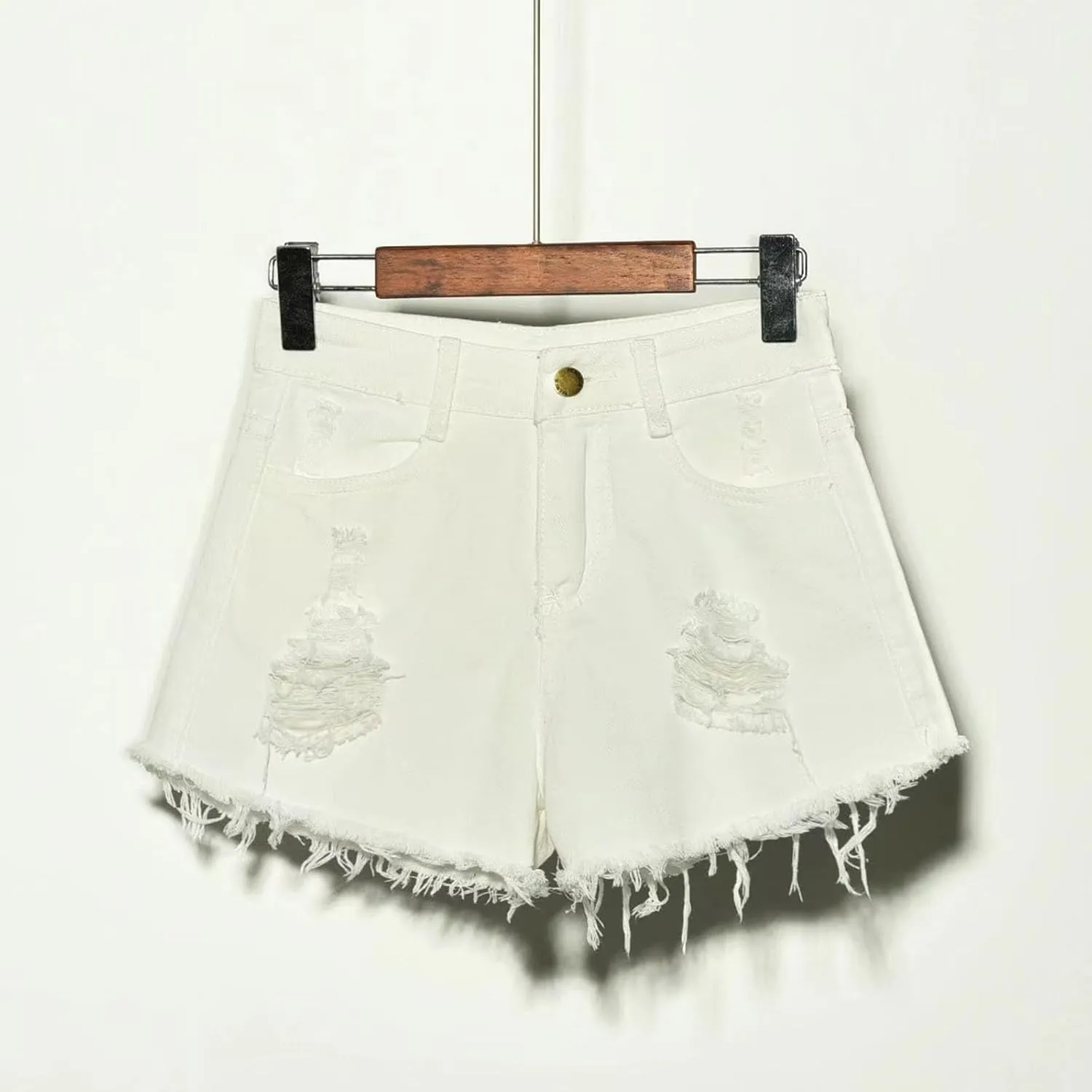 Womens Denim Shorts High Waisted Ripped Distressed Jean Shorts Plus Size Frayed Raw Hem Casual Shorts with Pockets