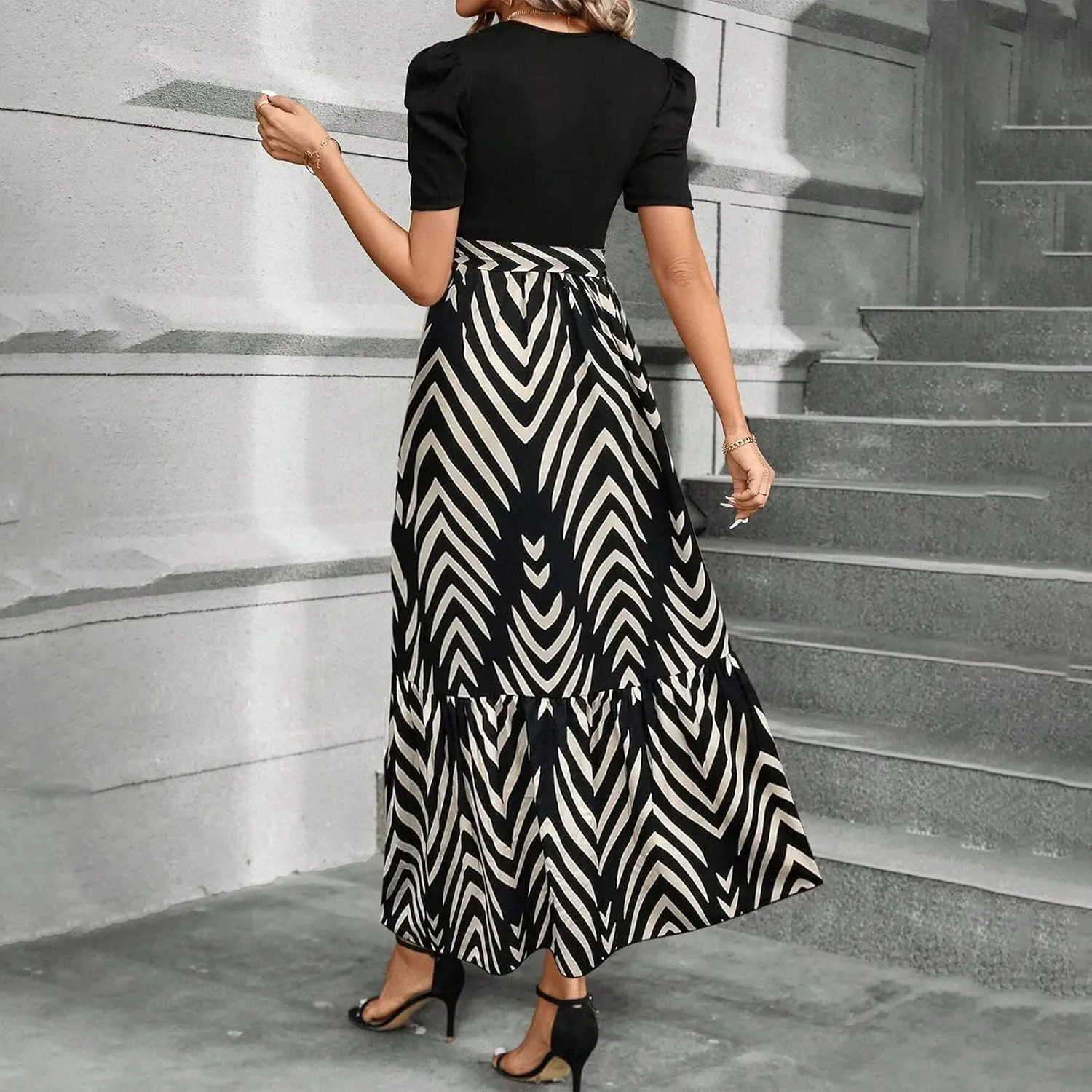 Womens Dresses for Wedding Guest 2025 Elegant Classy Empire Waist Short Sleeve A Line Dress Summer Work Wrap Sundress