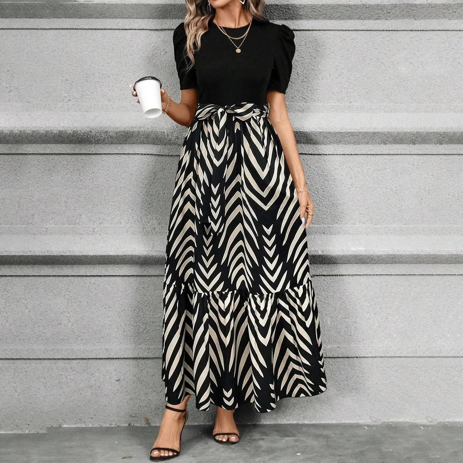 Womens Dresses for Wedding Guest 2025 Elegant Classy Empire Waist Short Sleeve A Line Dress Summer Work Wrap Sundress