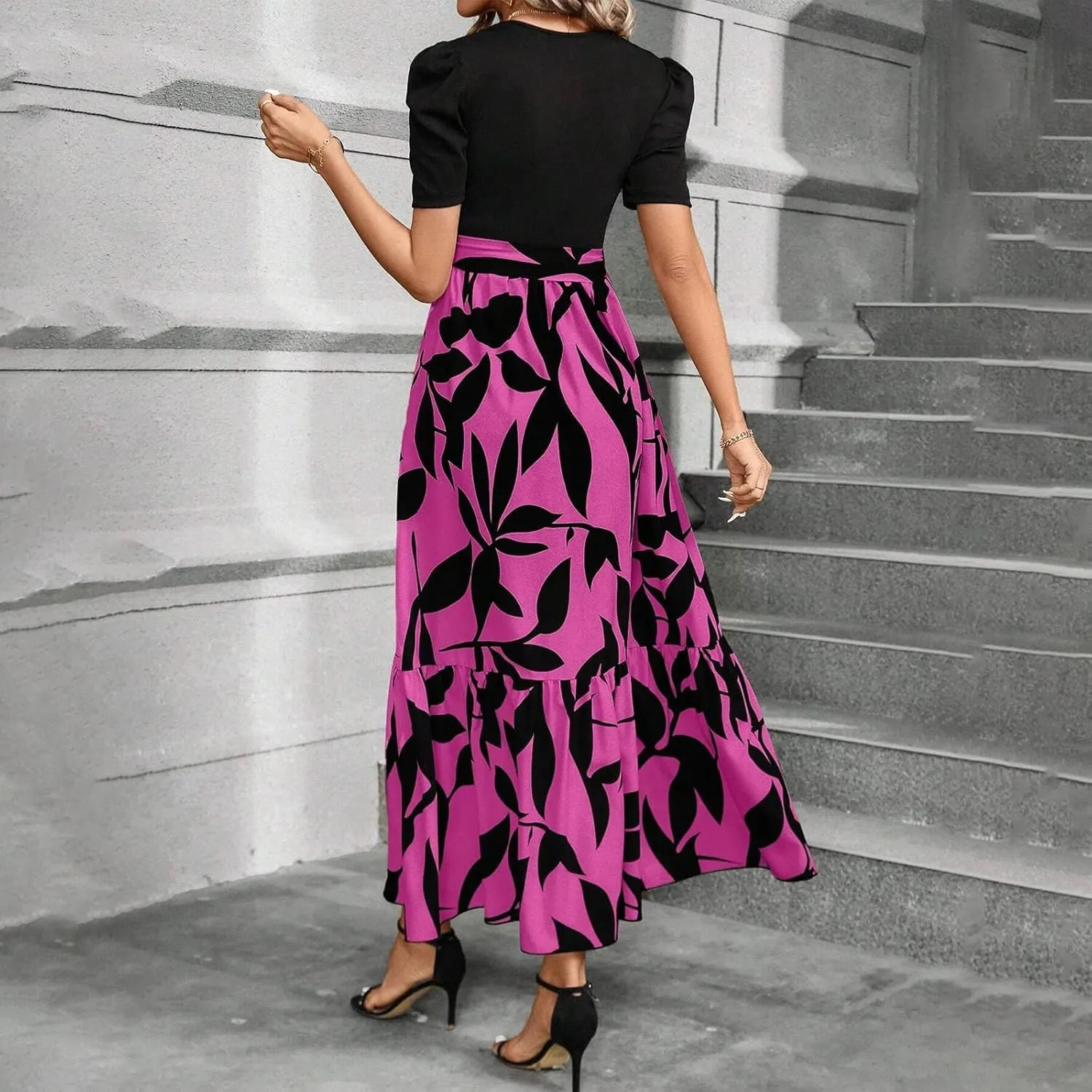 Womens Dresses for Wedding Guest 2025 Elegant Classy Empire Waist Short Sleeve A Line Dress Summer Work Wrap Sundress