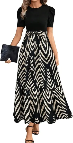 Womens Dresses for Wedding Guest 2025 Elegant Classy Empire Waist Short Sleeve A Line Dress Summer Work Wrap Sundress
