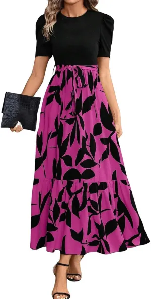 Womens Dresses for Wedding Guest 2025 Elegant Classy Empire Waist Short Sleeve A Line Dress Summer Work Wrap Sundress