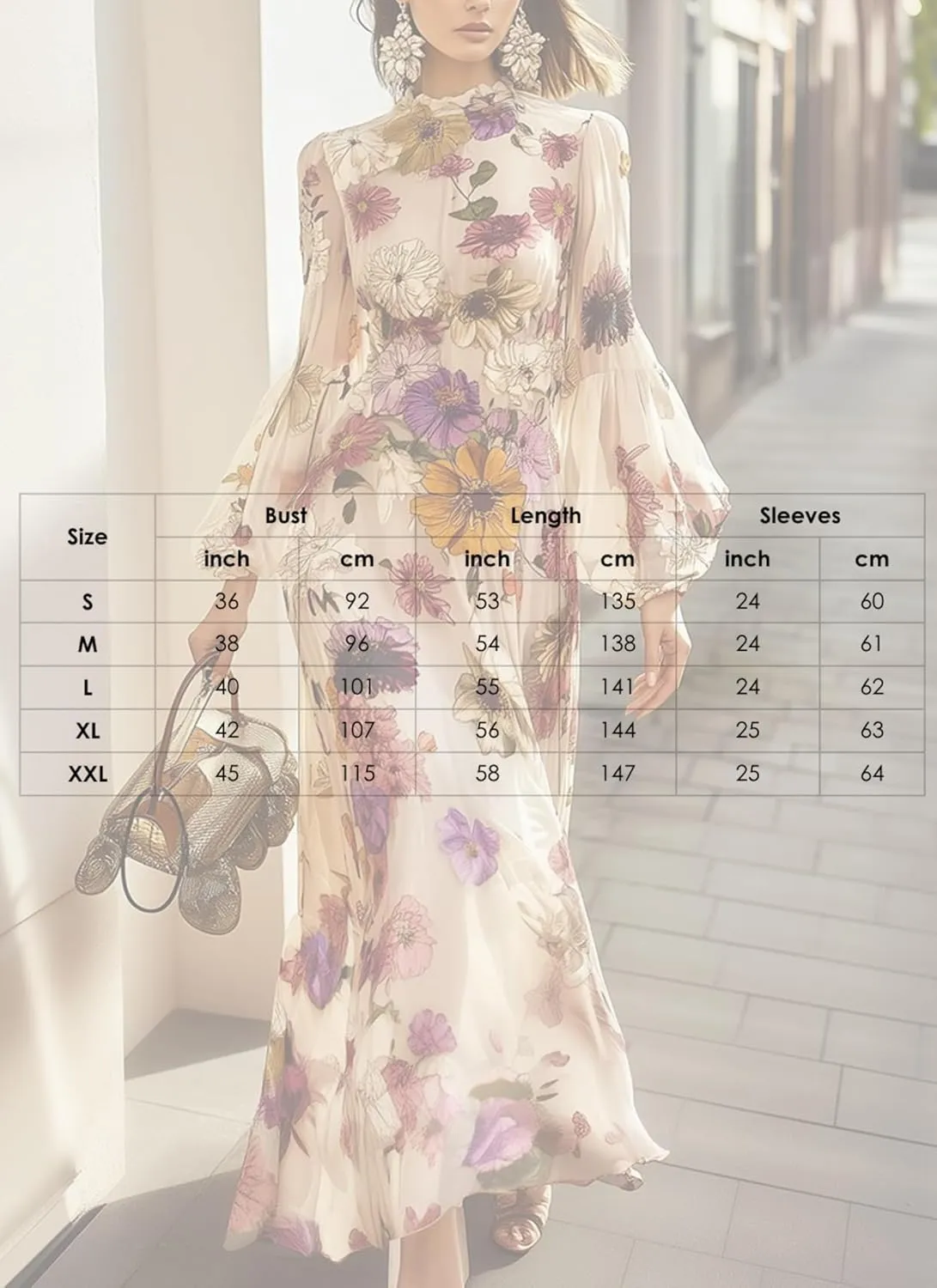Women's Elegant Floral Maxi Dress Crew Neck Balloon Sleeve Wrap Flowy Wedding Guest Dress
