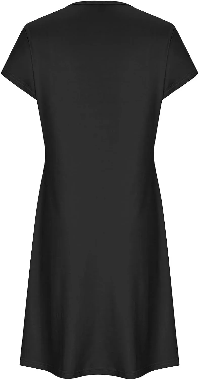 Women's Embroidered Mexican Dresses 2024 Summer Short Sleeve Mini Dress Trendy Casual Loose Flowy Beach Sun Dresses