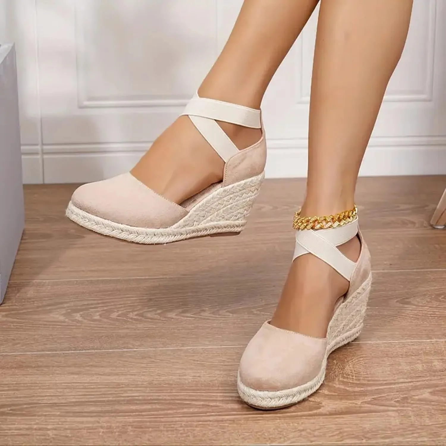 Womens Espadrille Wedge Sandals Closed Toe Platform Ankle Strap Beach Sandals Summer Slip On Dress Shoes Dressy Comfortable Wedges Shoe Mules