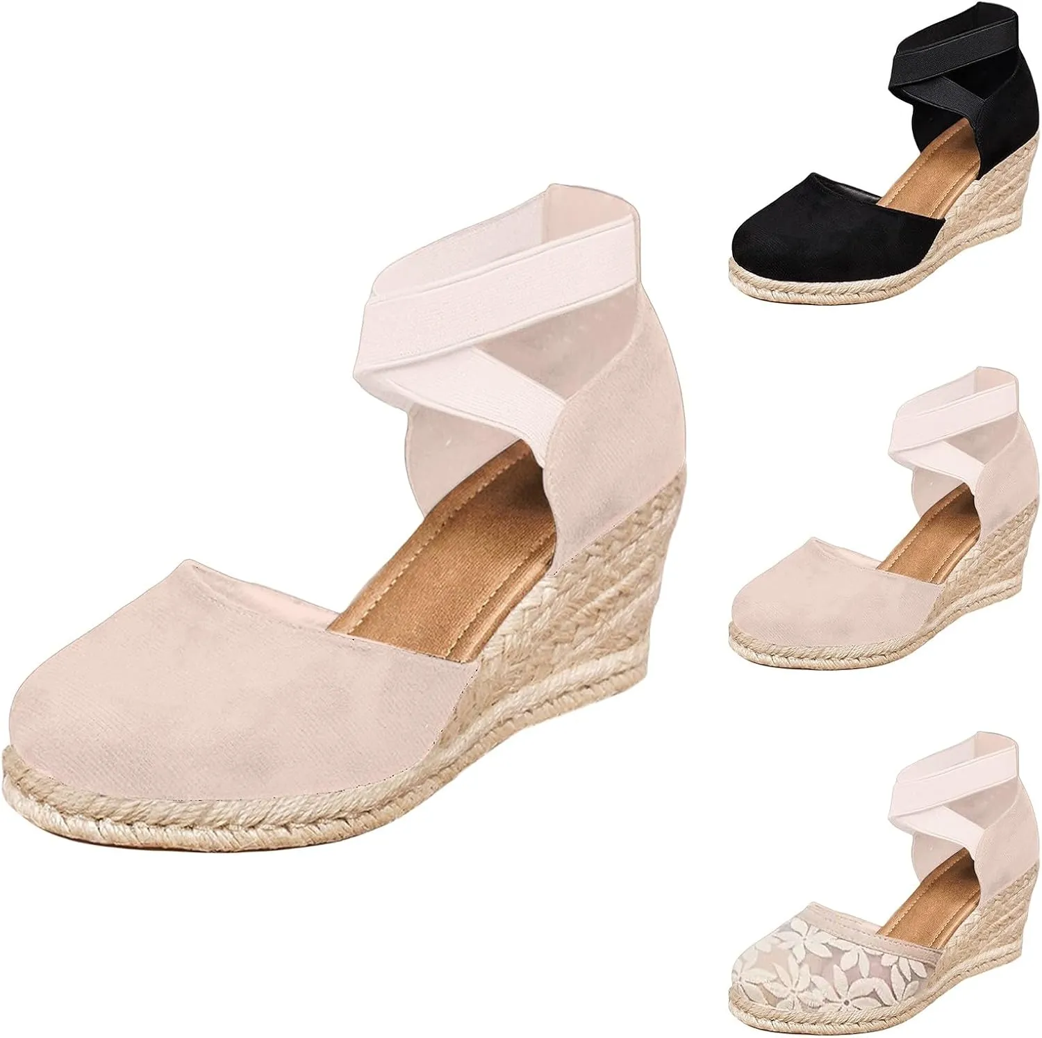 Womens Espadrille Wedge Sandals Closed Toe Platform Ankle Strap Beach Sandals Summer Slip On Dress Shoes Dressy Comfortable Wedges Shoe Mules