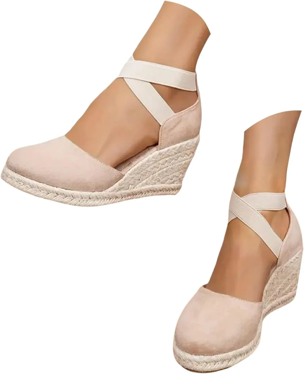 Womens Espadrille Wedge Sandals Closed Toe Platform Ankle Strap Beach Sandals Summer Slip On Dress Shoes Dressy Comfortable Wedges Shoe Mules