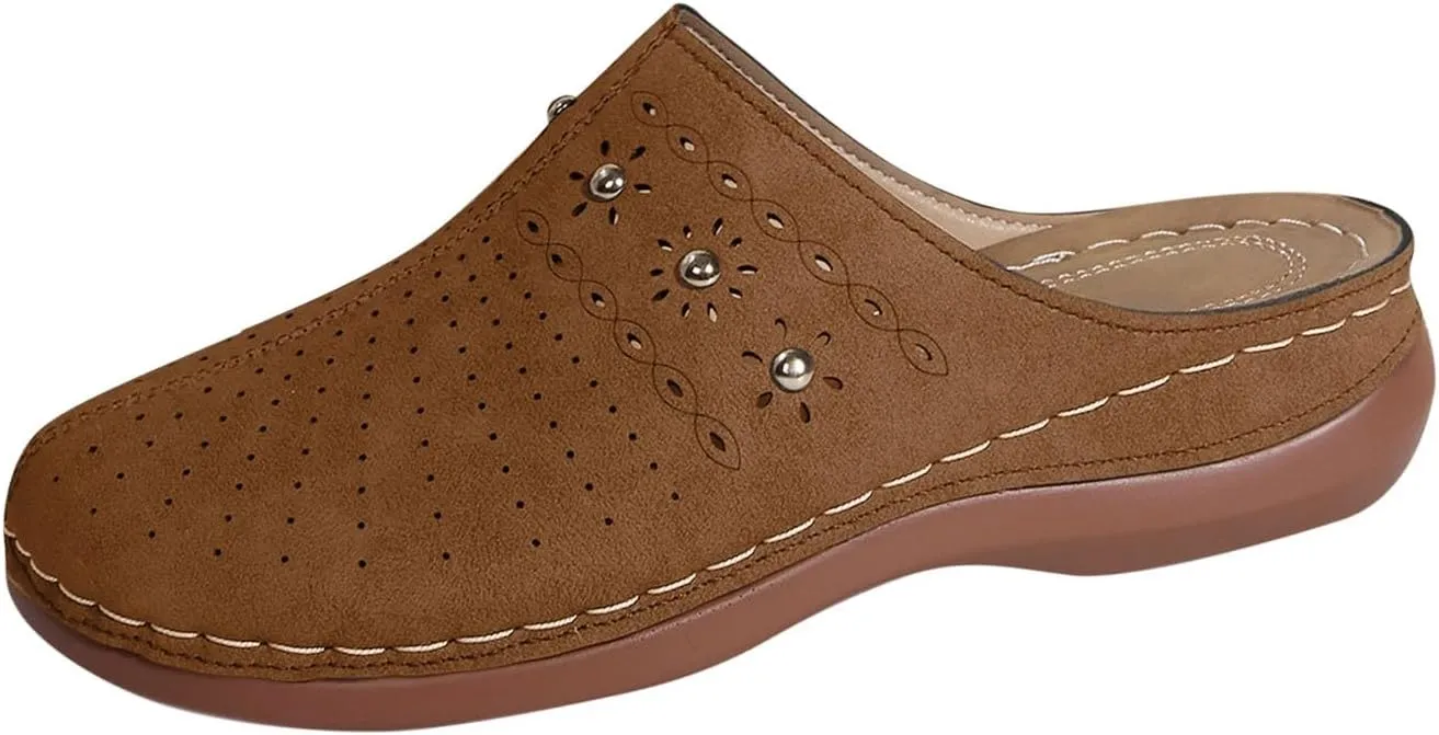 Womens Fashion Hollow Mules Comfortable Slip on Clogs with Arch Support Summer Walking Shoes Non Slip Beach Slippers