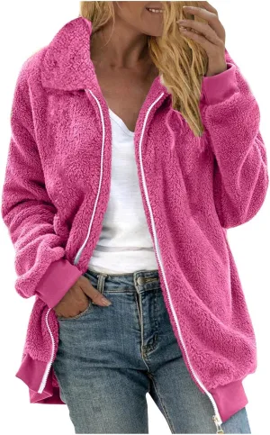 Womens Fuzzy Fleece Open Front Cardigan Jacket Oversized Long Sleeve Lapel Sherpa Warm Teddy Coat With Pockets