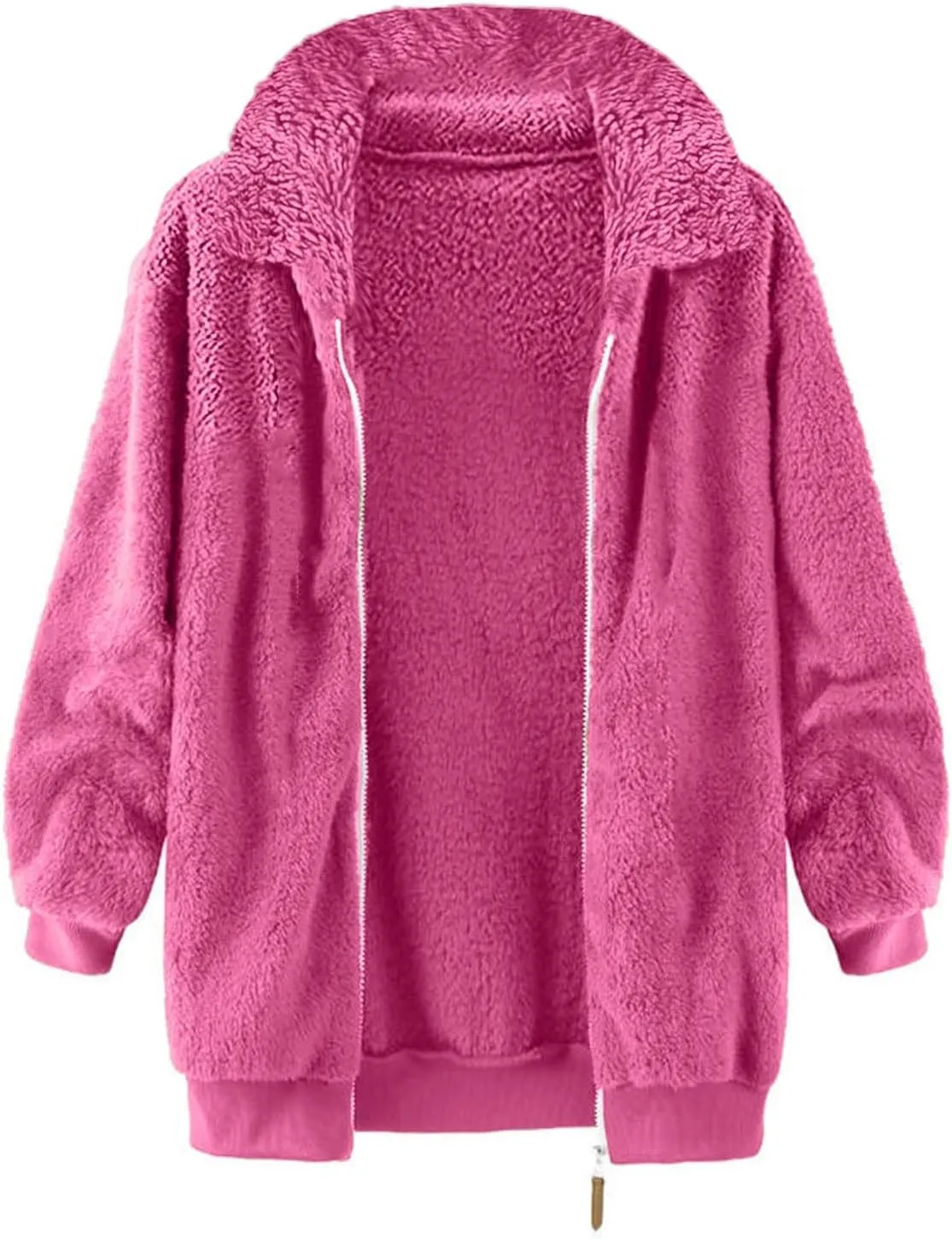 Womens Fuzzy Fleece Open Front Cardigan Jacket Oversized Long Sleeve Lapel Sherpa Warm Teddy Coat With Pockets