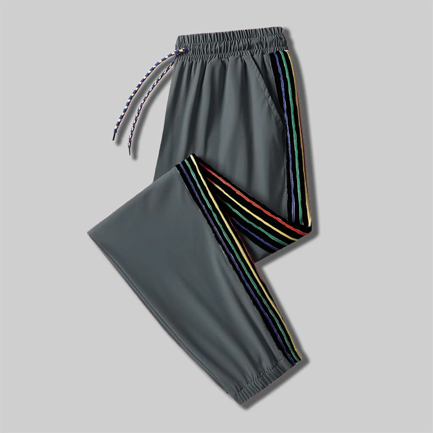 Women's Ice Silk Pants Stretch Lightweight Quick Dry Drawstring Elasticated High Waist Casual Pants Summer Trousers