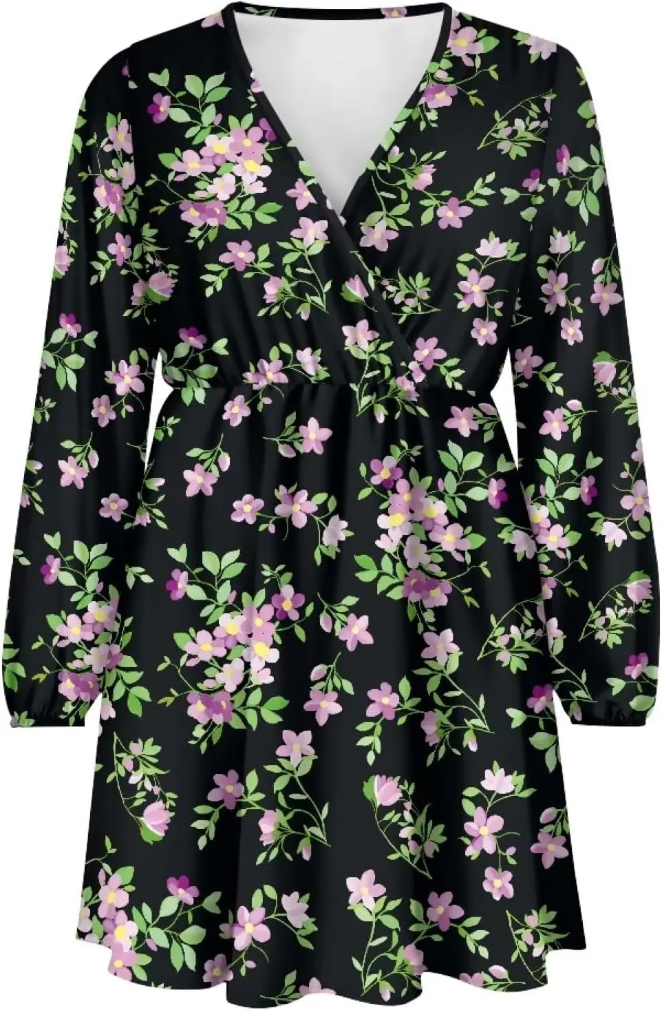 Womens Long Sleeve Mini Dress Deep V Neck Ruffle Flowy Dress Casual Skater Dress