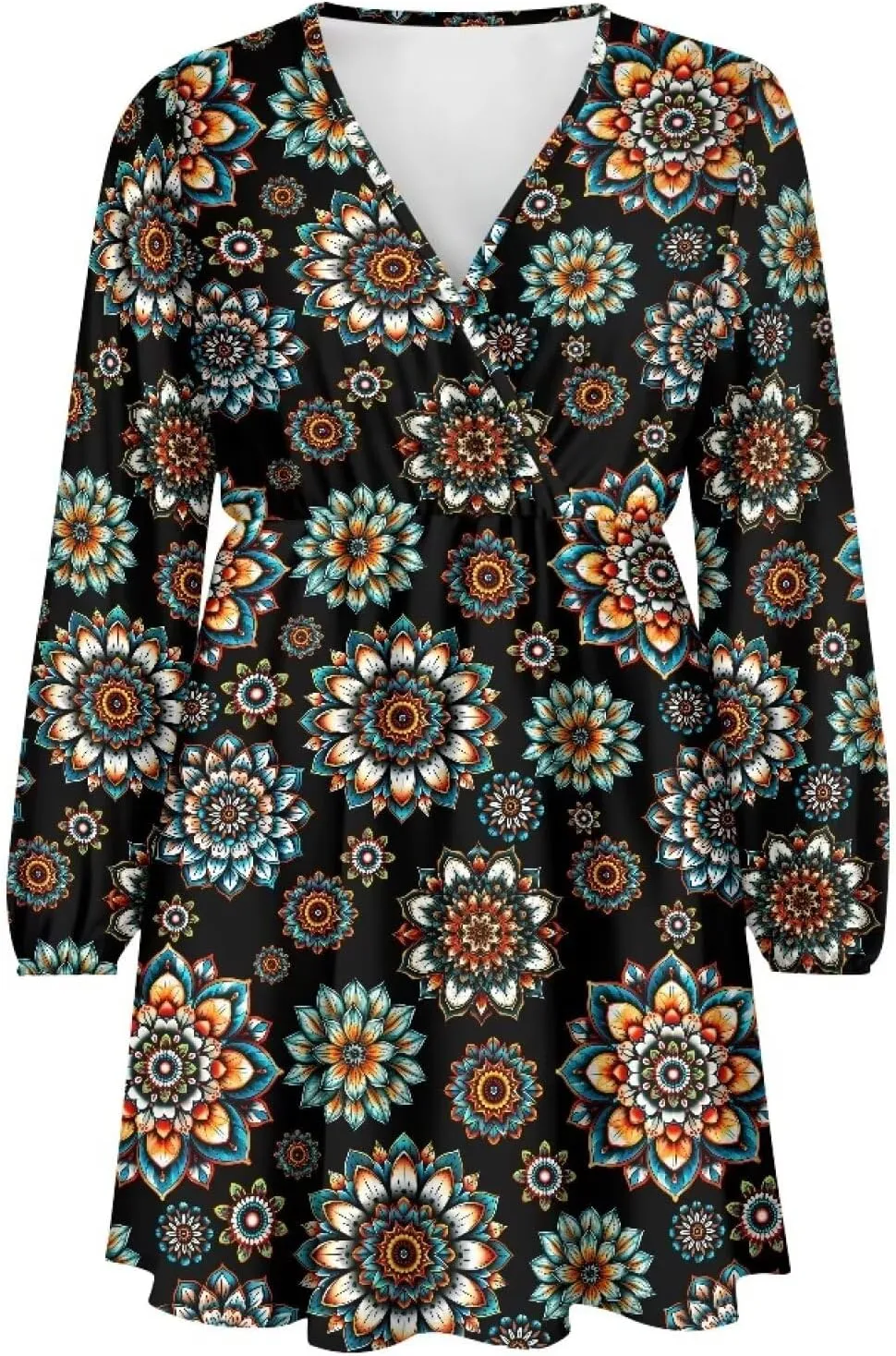 Womens Long Sleeve Mini Dress Deep V Neck Ruffle Flowy Dress Casual Skater Dress