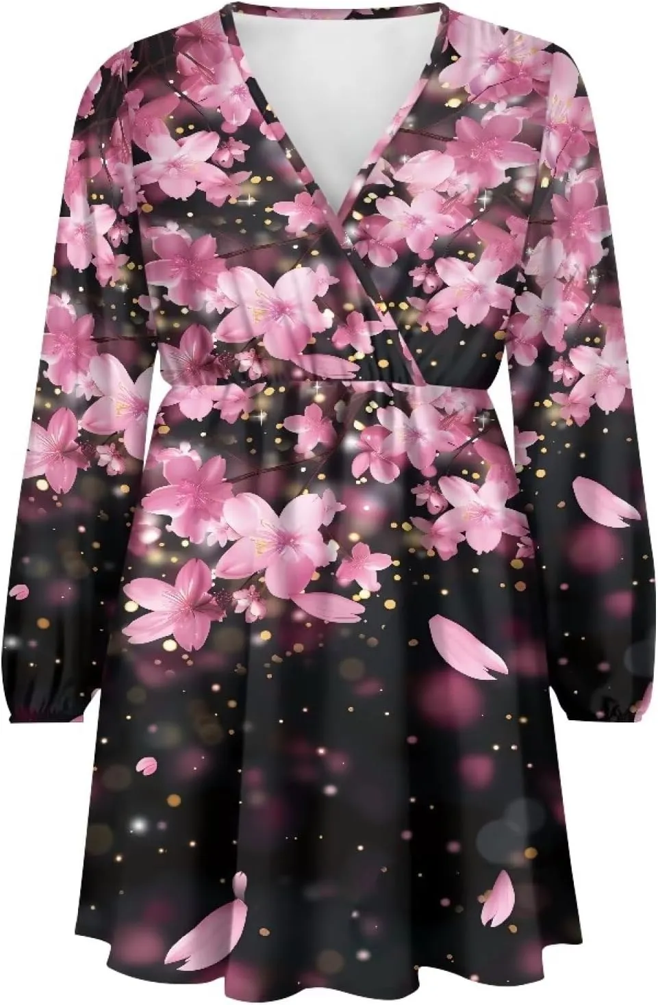 Womens Long Sleeve Mini Dress Deep V Neck Ruffle Flowy Dress Casual Skater Dress