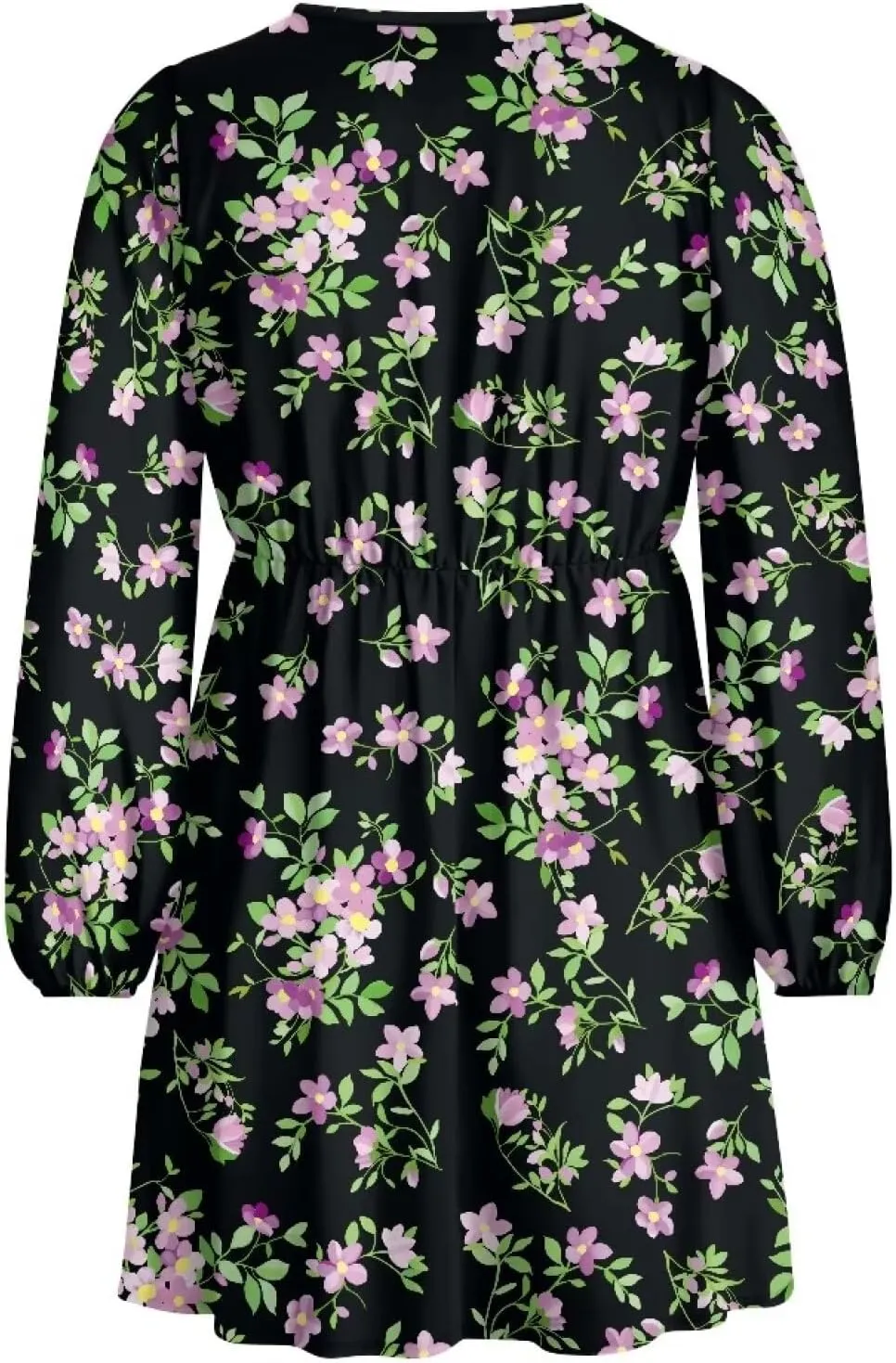 Womens Long Sleeve Mini Dress Deep V Neck Ruffle Flowy Dress Casual Skater Dress
