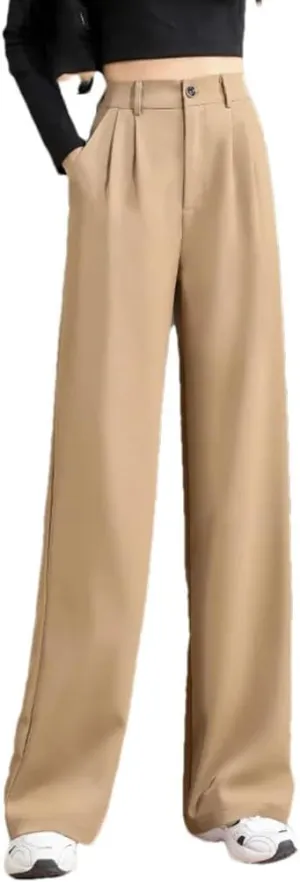 Women's Loose High Waist Wide Legs Slim Trousers Female Suit Straight Pants