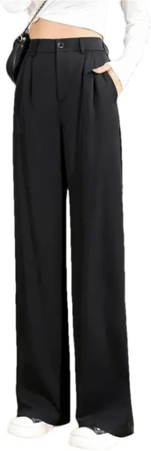 Women's Loose High Waist Wide Legs Slim Trousers Female Suit Straight Pants