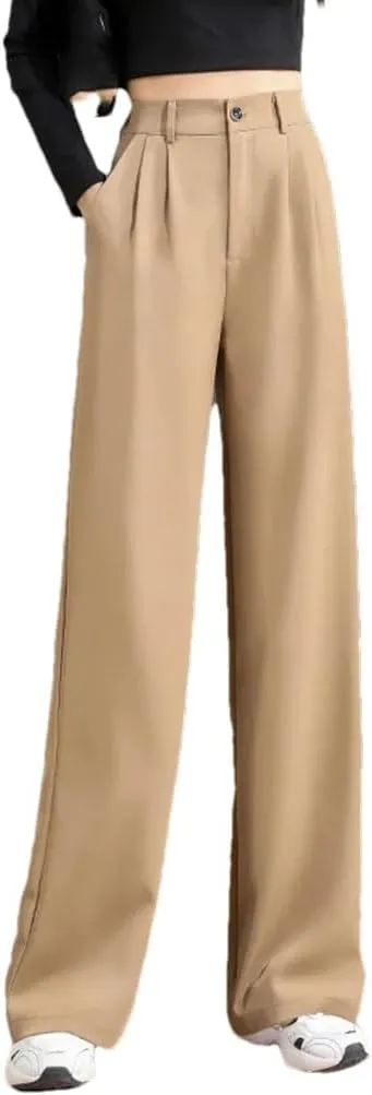 Women's Loose High Waist Wide Legs Slim Trousers Female Suit Straight Pants