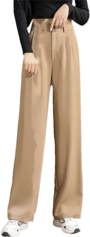 Women's Loose High Waist Wide Legs Slim Trousers Female Suit Straight Pants