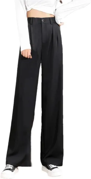 Women's Loose High Waist Wide Legs Slim Trousers Female Suit Straight Pants