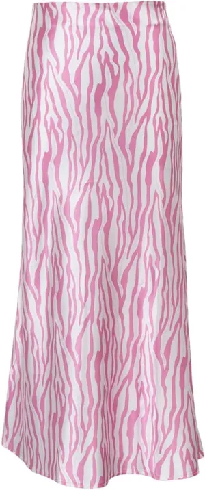 Women's Midi Skirts Elegant Contrast Printed High Waist Irregular Stripes Zipper Skirt