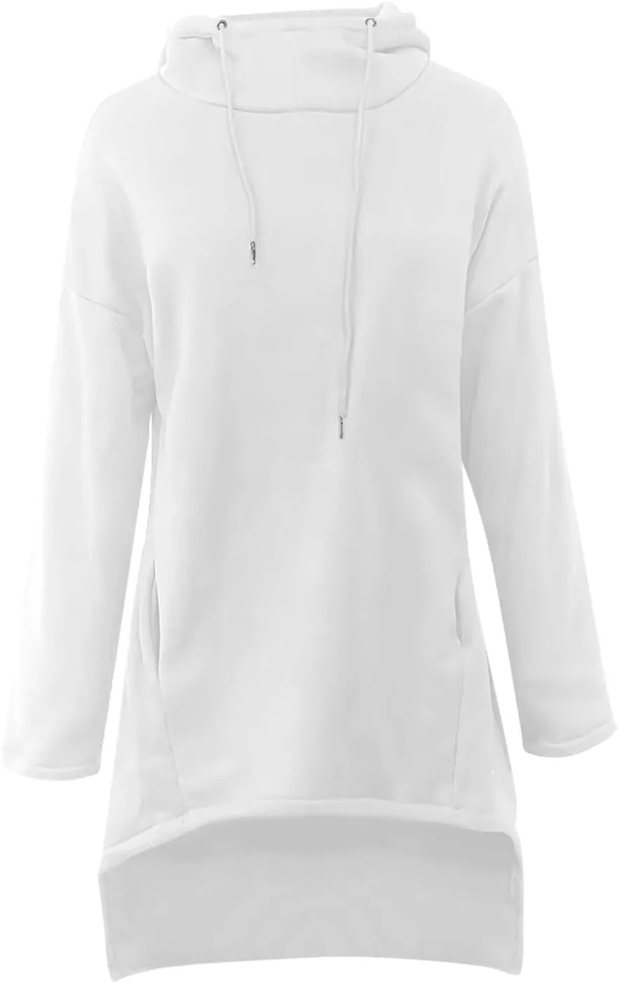 Women's Novelty Cowl Neck Sweatshirts Flowy Asymmetrical Hem Solid Hoodies Preppy Thumb Hole Oversized Pullover