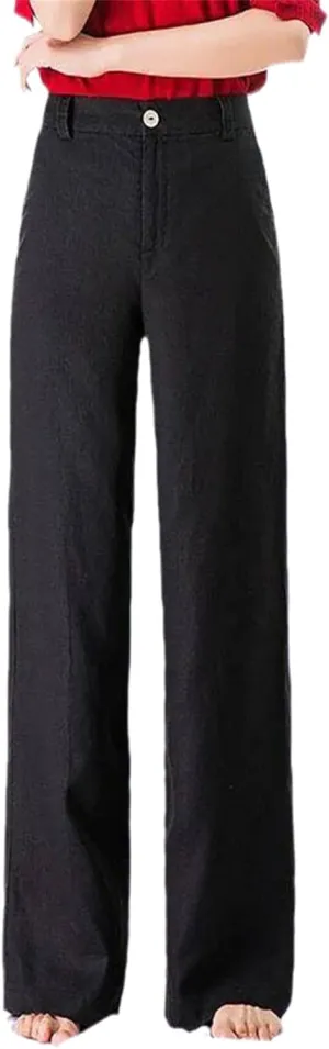 Women's Pants Summer Cotton Linen Wide Leg Pants Full Length Casual Solid White Loose High Waist Straight Trousers Women