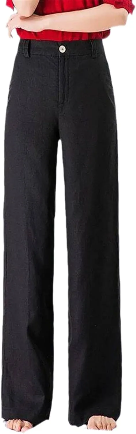 Women's Pants Summer Cotton Linen Wide Leg Pants Full Length Casual Solid White Loose High Waist Straight Trousers Women
