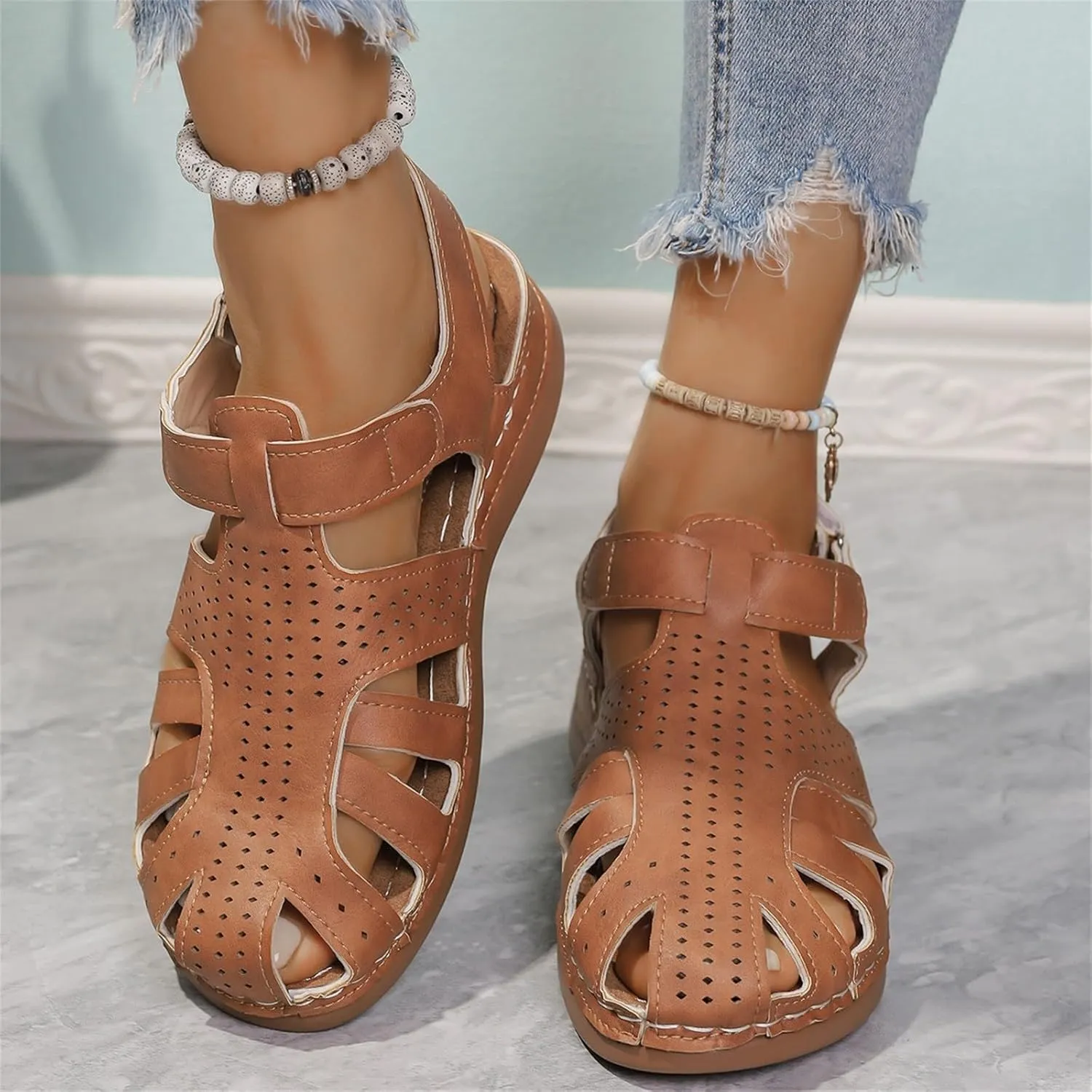 Womens Sandals Wedge Comfortable Ankle Strap Closed Toe Summer Platform Sandals Casual Bohemia Gladiator Outdoor