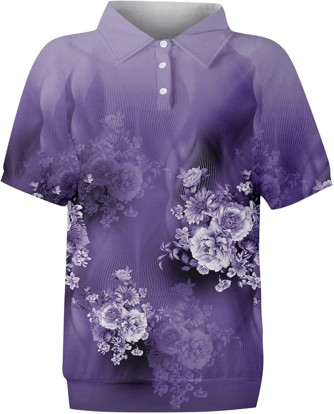 Womens Short Sleeve Tops Spring Button Down Polo Neck Shirts Lightweight Blouses Floral Print Outfits
