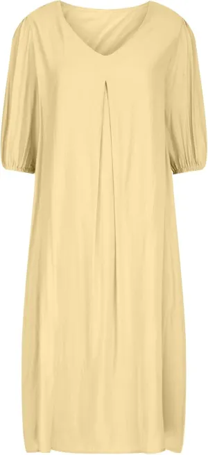 Women's Spring Summer Dress 2025 Puff Short Sleeve V Neck Midi Dresses Casual Comfort Cotton Linen Lightweight Dress