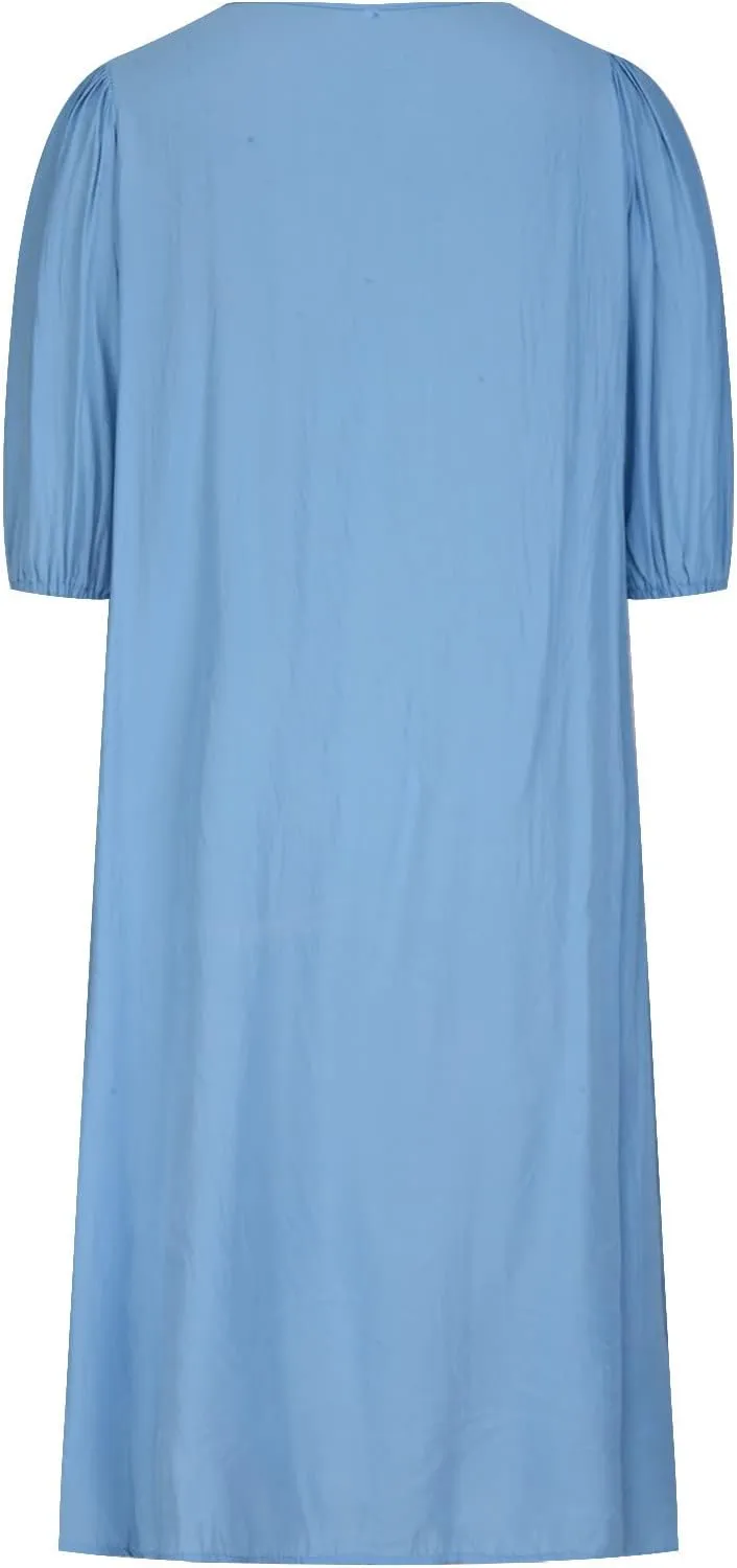 Women's Spring Summer Dress 2025 Puff Short Sleeve V Neck Midi Dresses Casual Comfort Cotton Linen Lightweight Dress