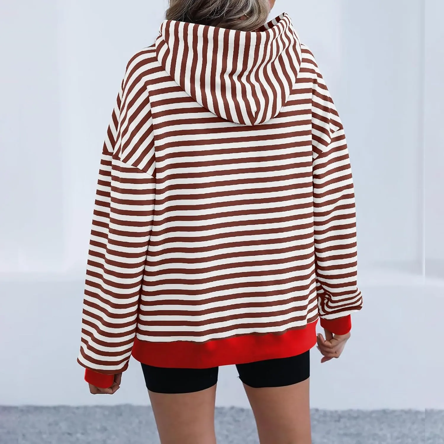 Womens Stripe Hoodies Oversized Sweatshirts Striped Color Block Drawstring Loose Pullover 2024 Fall Casual Hoodie Y2K
