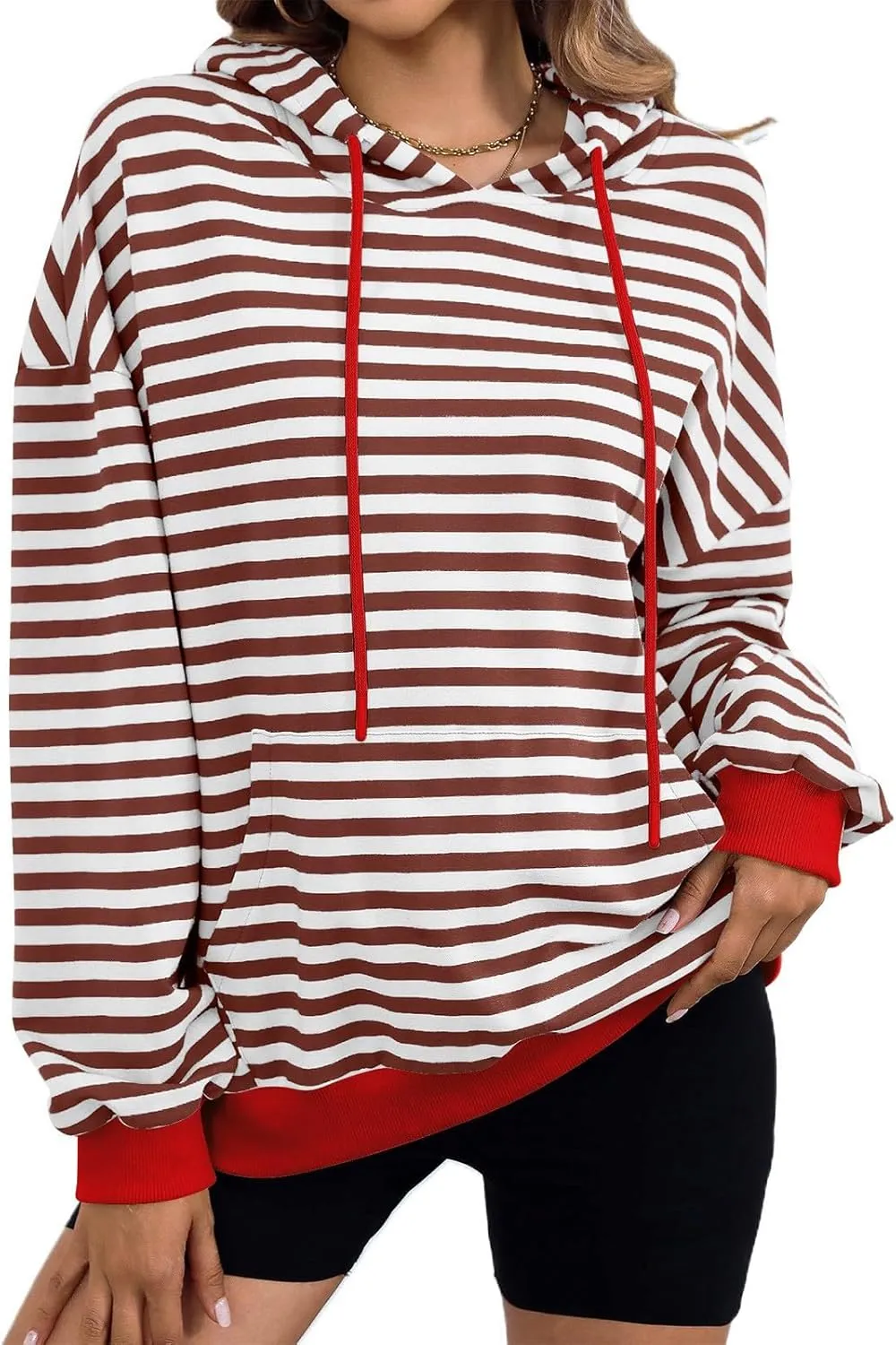 Womens Stripe Hoodies Oversized Sweatshirts Striped Color Block Drawstring Loose Pullover 2024 Fall Casual Hoodie Y2K