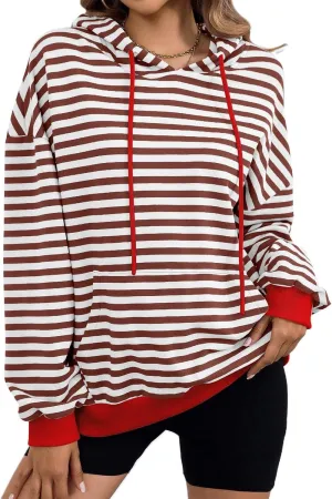 Womens Stripe Hoodies Oversized Sweatshirts Striped Color Block Drawstring Loose Pullover 2024 Fall Casual Hoodie Y2K