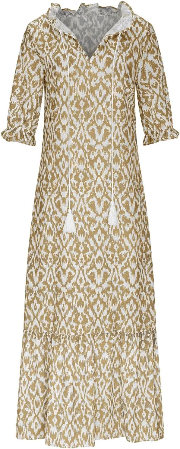 Womens Summer Dresses Short Sleeve Boho Graphic Print Maxi Dresses Loose Casual Flowy Beach Sundresses