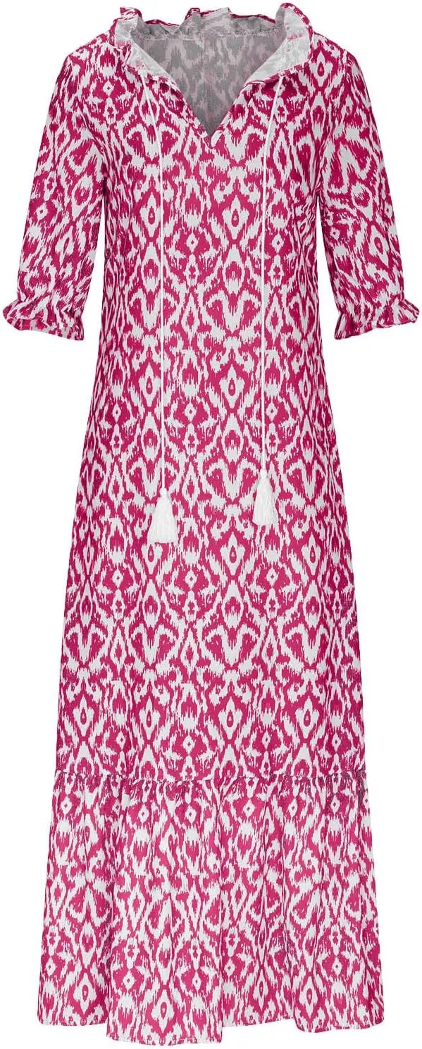 Womens Summer Dresses Short Sleeve Boho Graphic Print Maxi Dresses Loose Casual Flowy Beach Sundresses