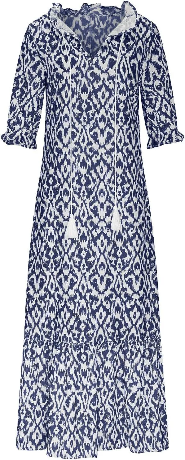 Womens Summer Dresses Short Sleeve Boho Graphic Print Maxi Dresses Loose Casual Flowy Beach Sundresses