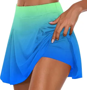 Womens Summer Skirt Shorts Skort Layered Ruffle Mini Skirts with Shorts Flowy Athletic Shorts High Waisted Tennis Skirts