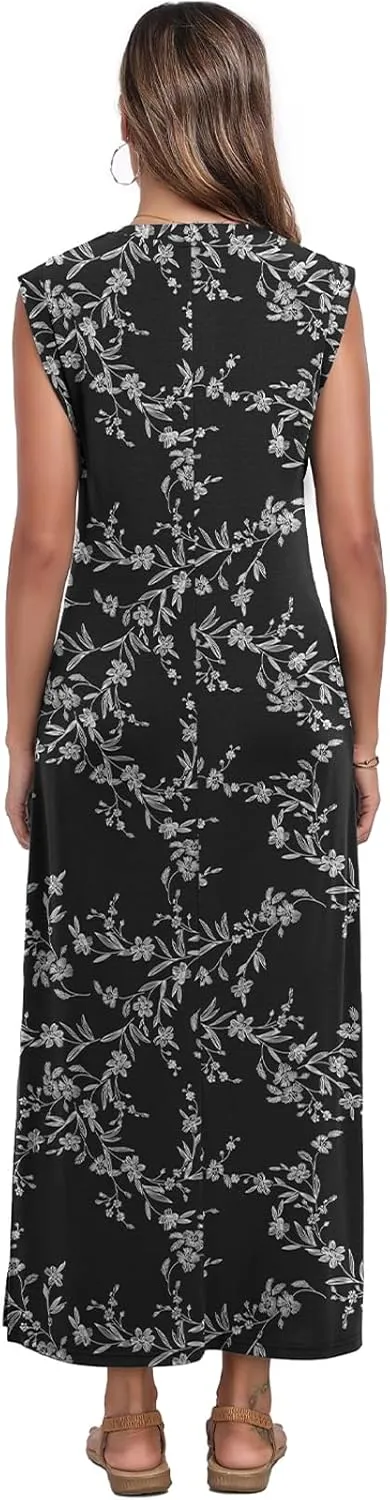 Women's Summer Slit Maxi Dress Casual V Neck Loose Long Dresses with Pockets(XS-3XL)