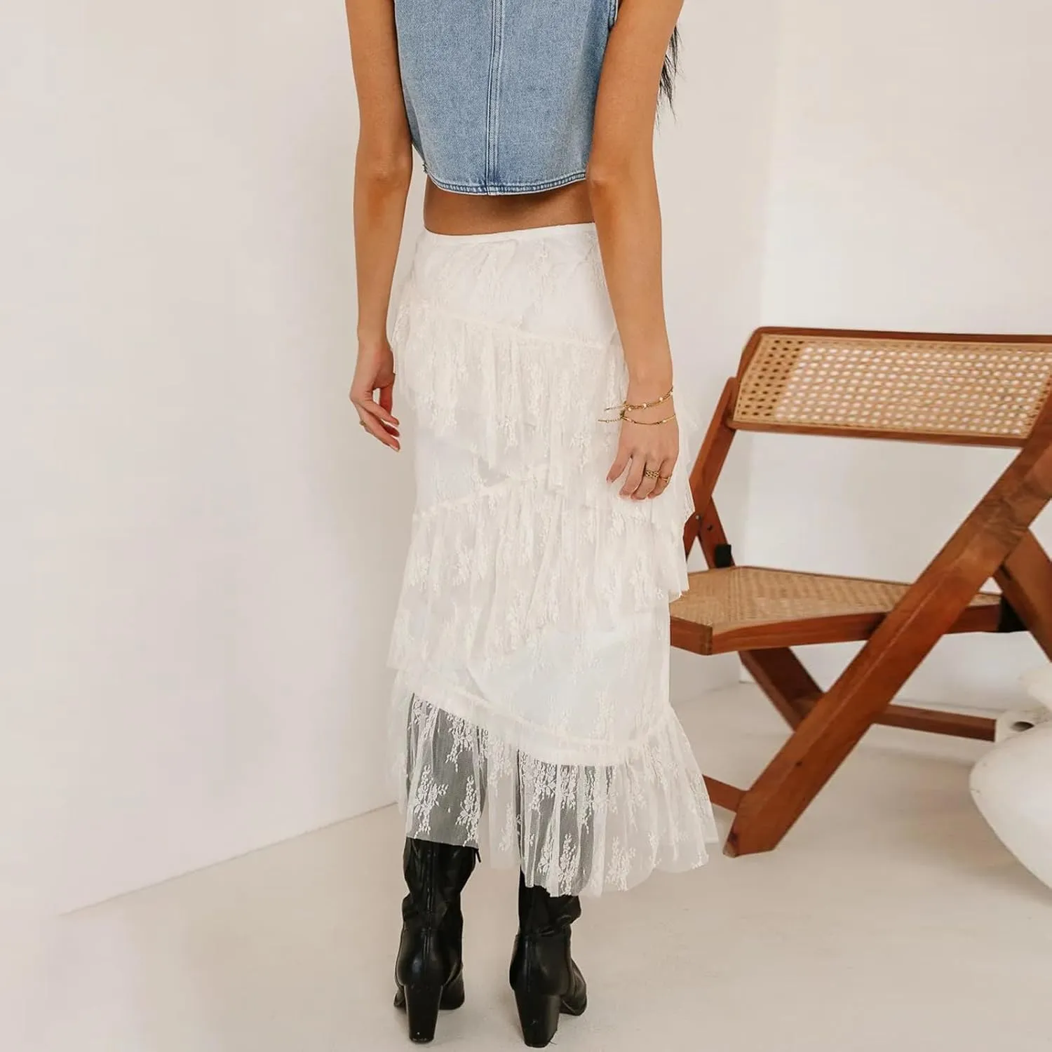 Women's Summer Y2k Floral Lace Maxi Skirt Casual Fashion Low Waist Holiday Party Wrap Half Dress Streetwear
