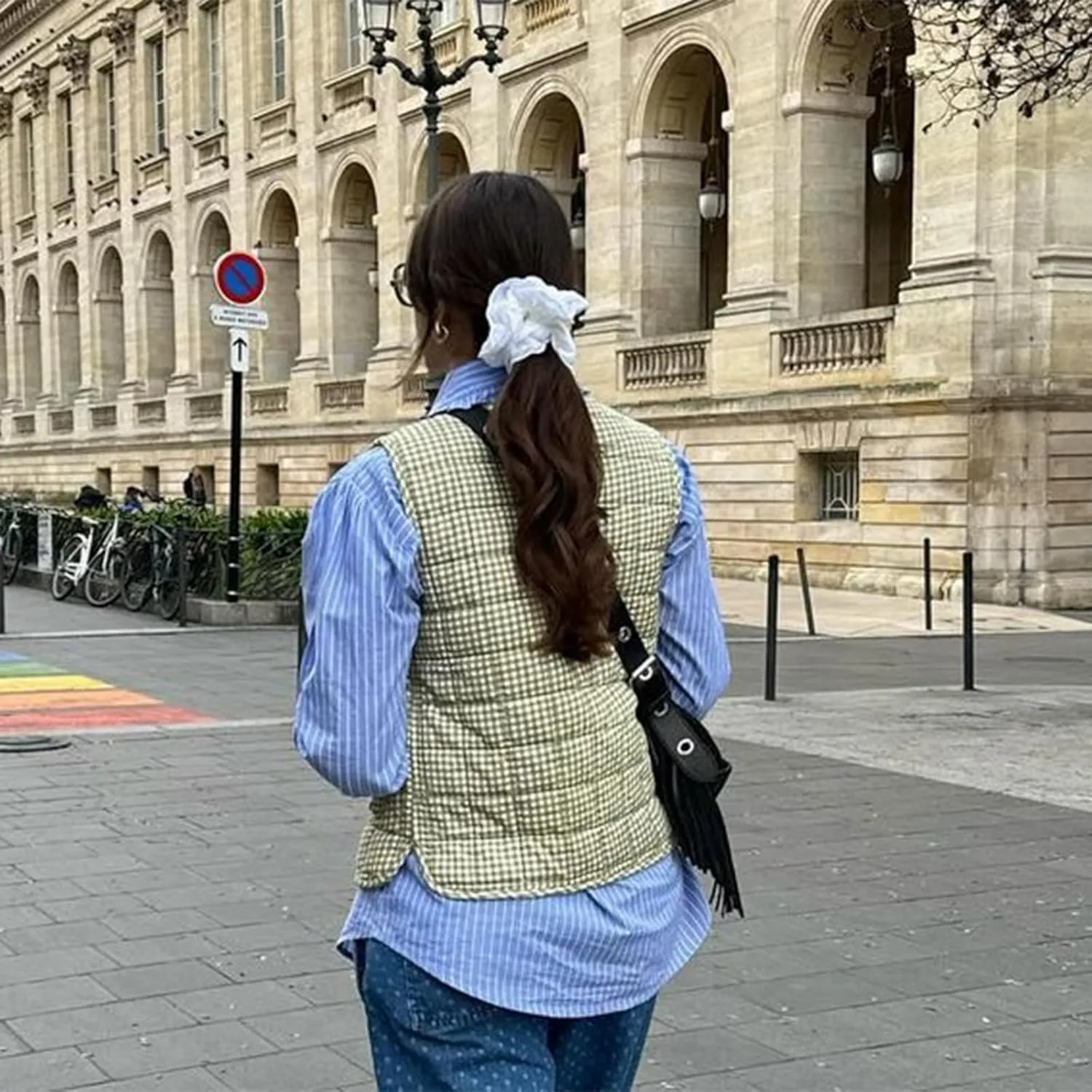 Women's Tie Front Quilted Vest Fall Winter Tie-Up Gingham Sleeveless Jacket Denim Gilet Y2K Streetwear