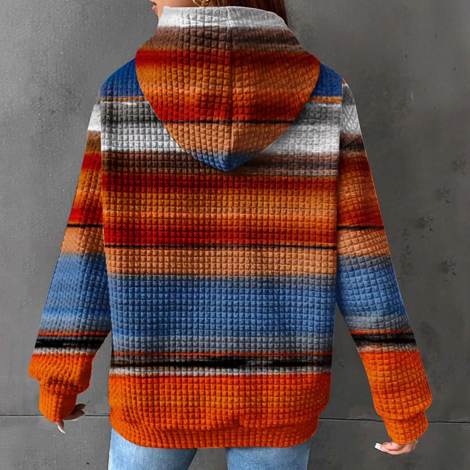 Womens Waffle Knit Trendy Sweatshirt Casual Comfort Hoodie Sweatshirts Drawstring Pullover Tops Preppy Clothes 2024