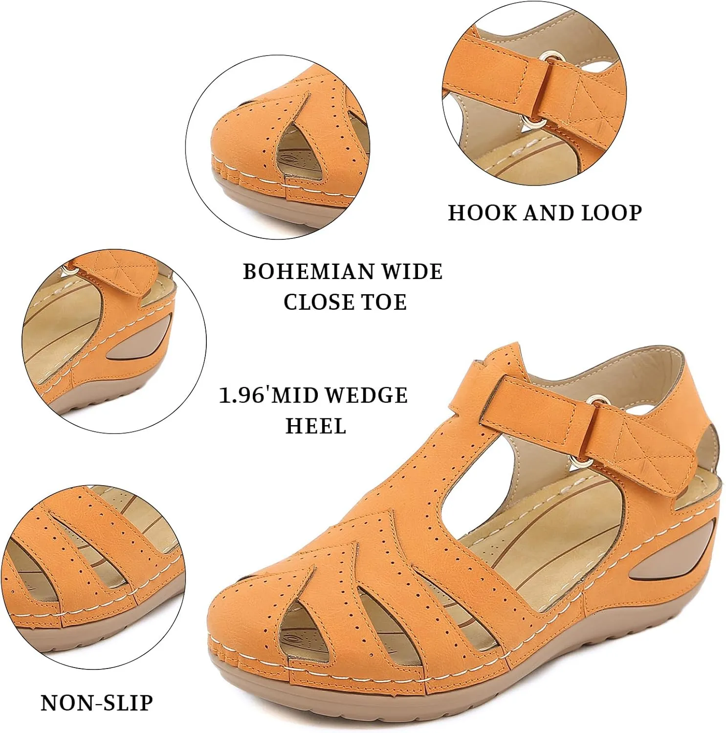 Women's Wedge Sandals Casual Bohemia Closed Toe Sandal Gladiator Wedges Shoes Comfortable Walking Shoes Strappy Platform Flip Flops Summer Beach Sandals with Ankle Strap