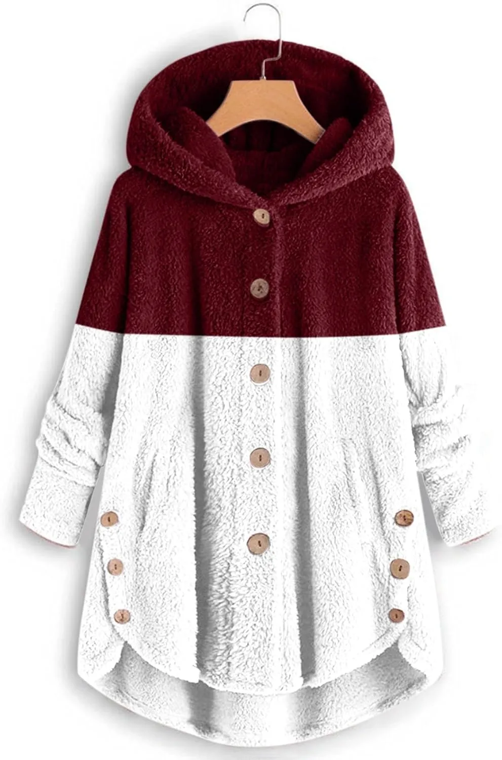 Womens Winter Jacket Coats Button Hem Plus Size Hoodie Top Sweater Blouse Thermal Sweatshirt Outerwear Women