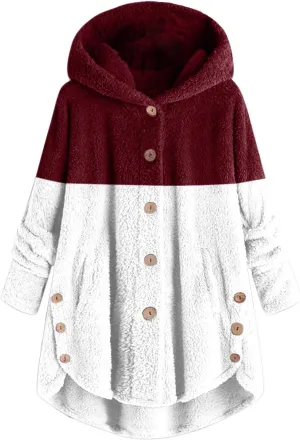 Womens Winter Jacket Coats Button Hem Plus Size Hoodie Top Sweater Blouse Thermal Sweatshirt Outerwear Women