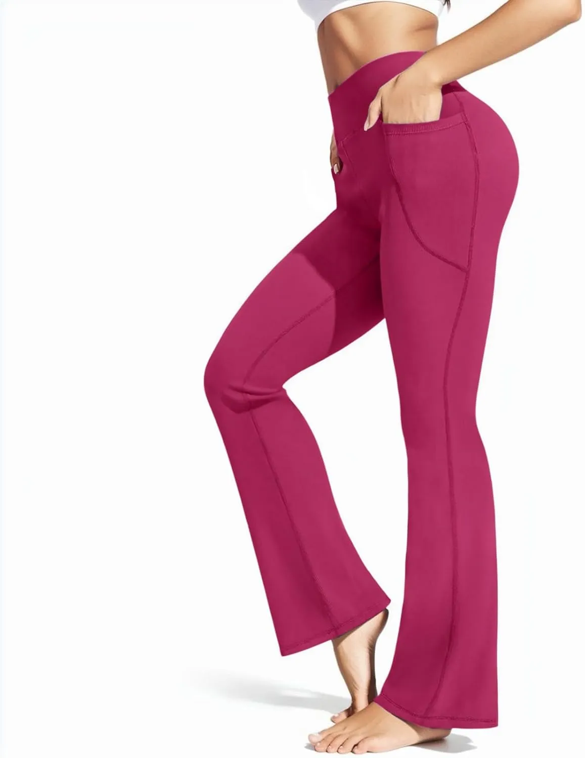 Womens Yoga Pants Pockets High Waist Workout Pants Casual Trousers Knee Length Yoga Pants